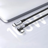 Ugreen US334 70645 USB-C (vinklet) / USB-C (ret) kabel 100W PD 2m - sort