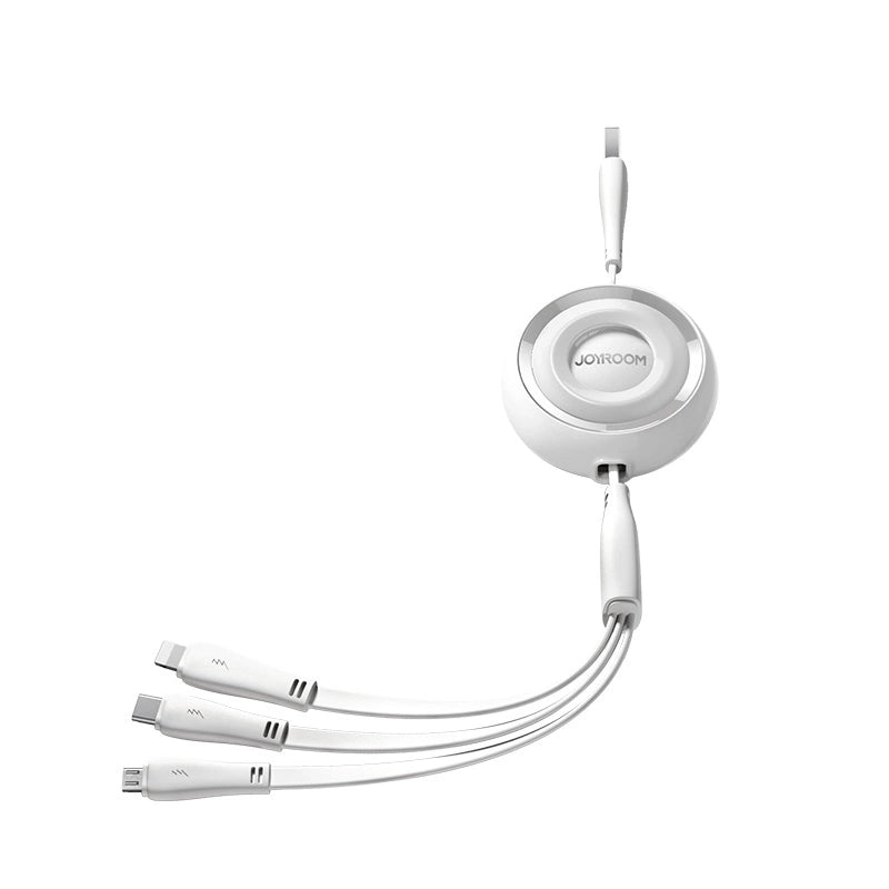 Joyroom Colorful Series S-A40 Kabel tiltrækbar 3in1 USB-A - USB-C / Lightning / Micro USB 1m - hvid