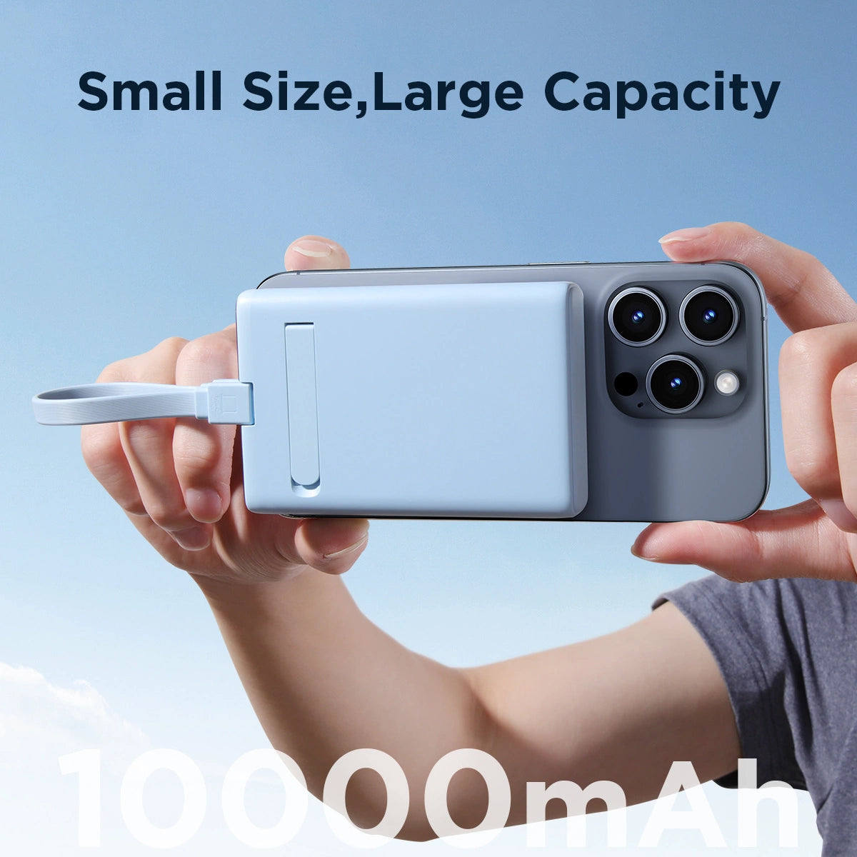 Powerbank Joyroom JR-PBM01 magnetisk 10000mAh 20W med stativ + Lightning kabel - USB-C - blå