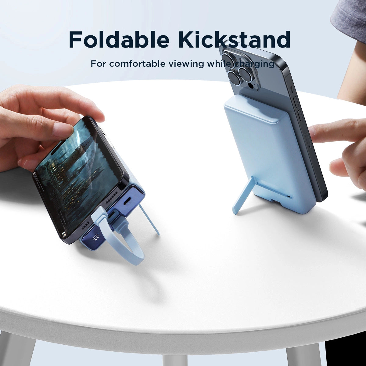 Powerbank Joyroom JR-PBM01 magnetisk 10000mAh 20W med stativ + Lightning kabel - USB-C - blå