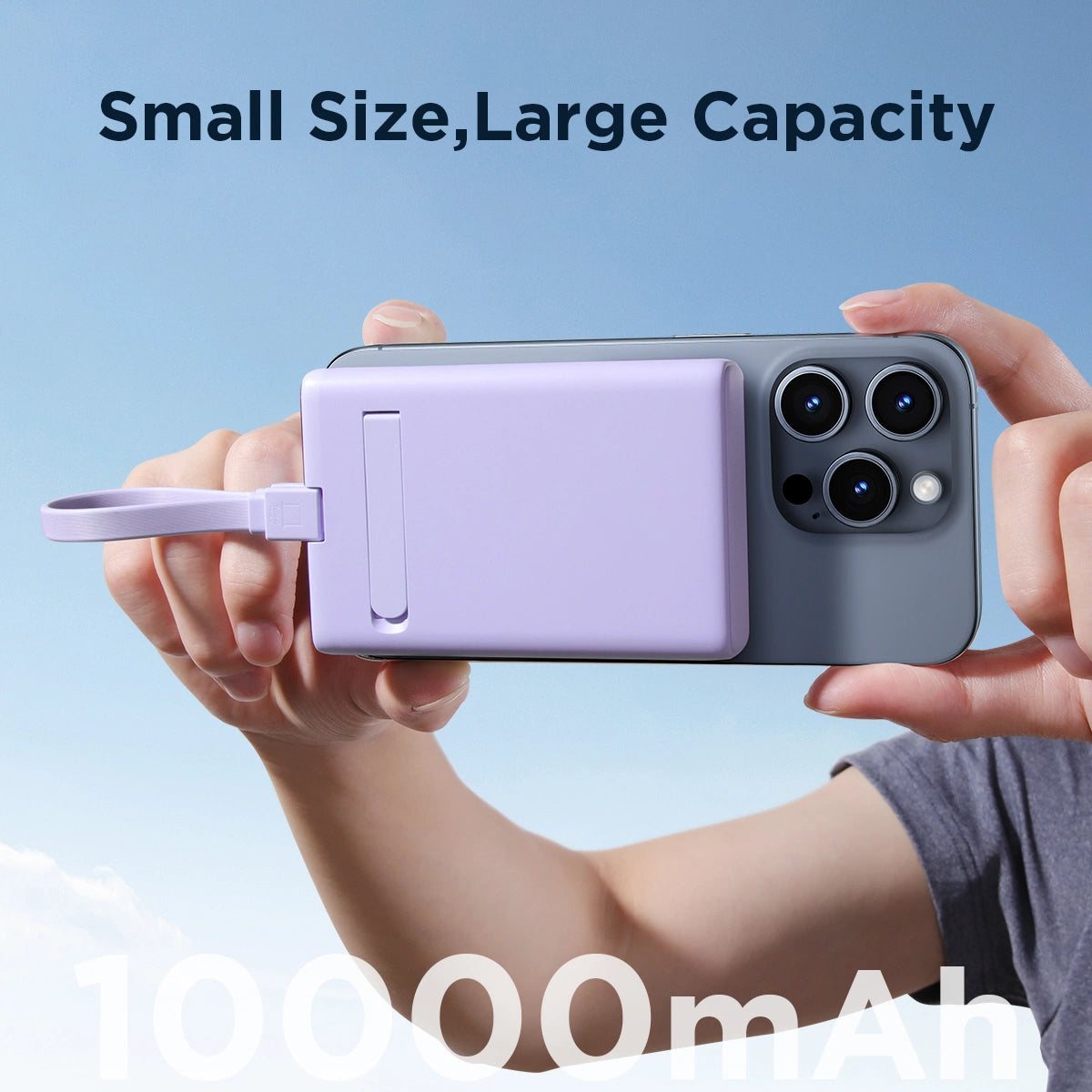 Powerbank Joyroom JR-PBM01 magnetisk 10000mAh 20W med stativ + Lightning kabel - USB-C - lilla