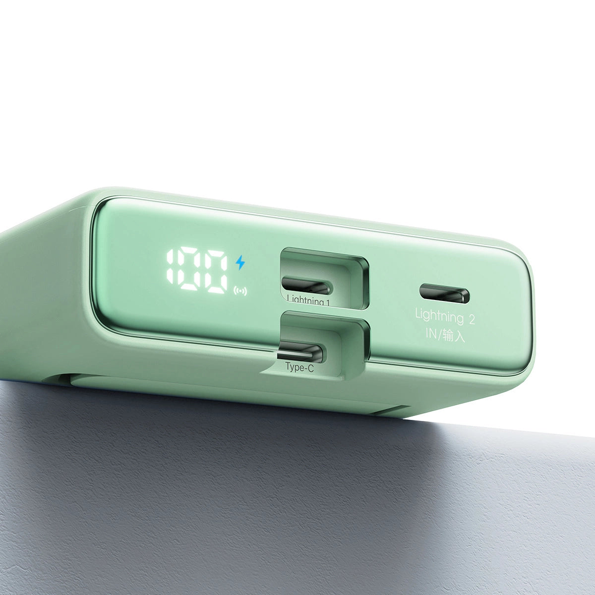 Powerbank Joyroom JR-PBM01 magnetisk 10000mAh 20W med stativ + Lightning kabel - USB-C - grøn