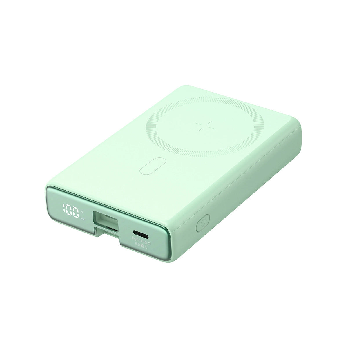 Powerbank Joyroom JR-PBM01 magnetisk 10000mAh 20W med stativ + Lightning kabel - USB-C - grøn