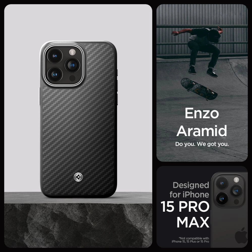 Spigenzo Aramid Mag Case med MagSafe til iPhone 15 Pro Max - Matte Black