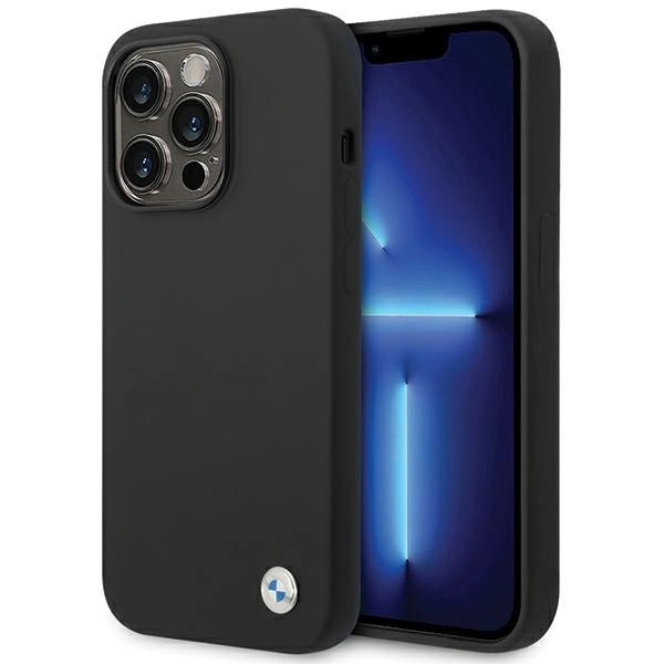 BMW Silicone Metal Logo-hylster til iPhone 15 Pro - sort