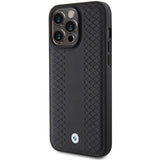BMW læder Diamond mønster sag til iPhone 15 Pro Max - sort