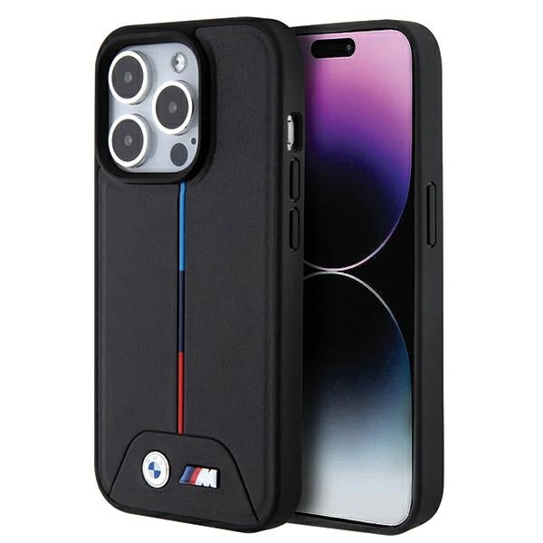 BMW Quilted Tricolor MagSafe-hylster til iPhone 15 Pro - sort