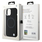 BMW Signature Liquid Silicone MagSafe-foder for iPhone 15 Plus - sort