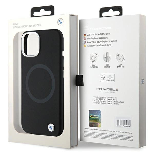 BMW Signature Liquid Silicone MagSafe-foder for iPhone 15 - sort