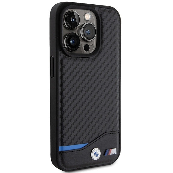BMW læder Carbon MagSafe iPhone 15 Pro Max Case - sort