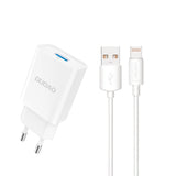 Dudao A4EU USB-A 2.1A vægoplader - hvid + USB-A - Lightning kabel