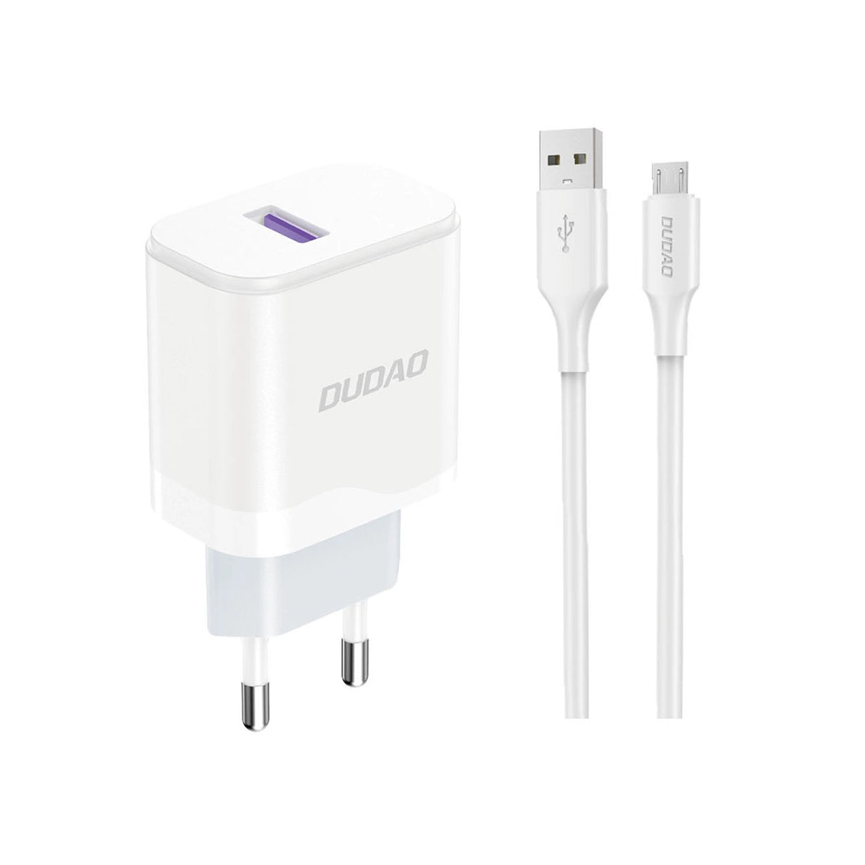 Dudao A20EU USB-A 18W netværksoplader - hvid + USB-A - micro USB-kabel