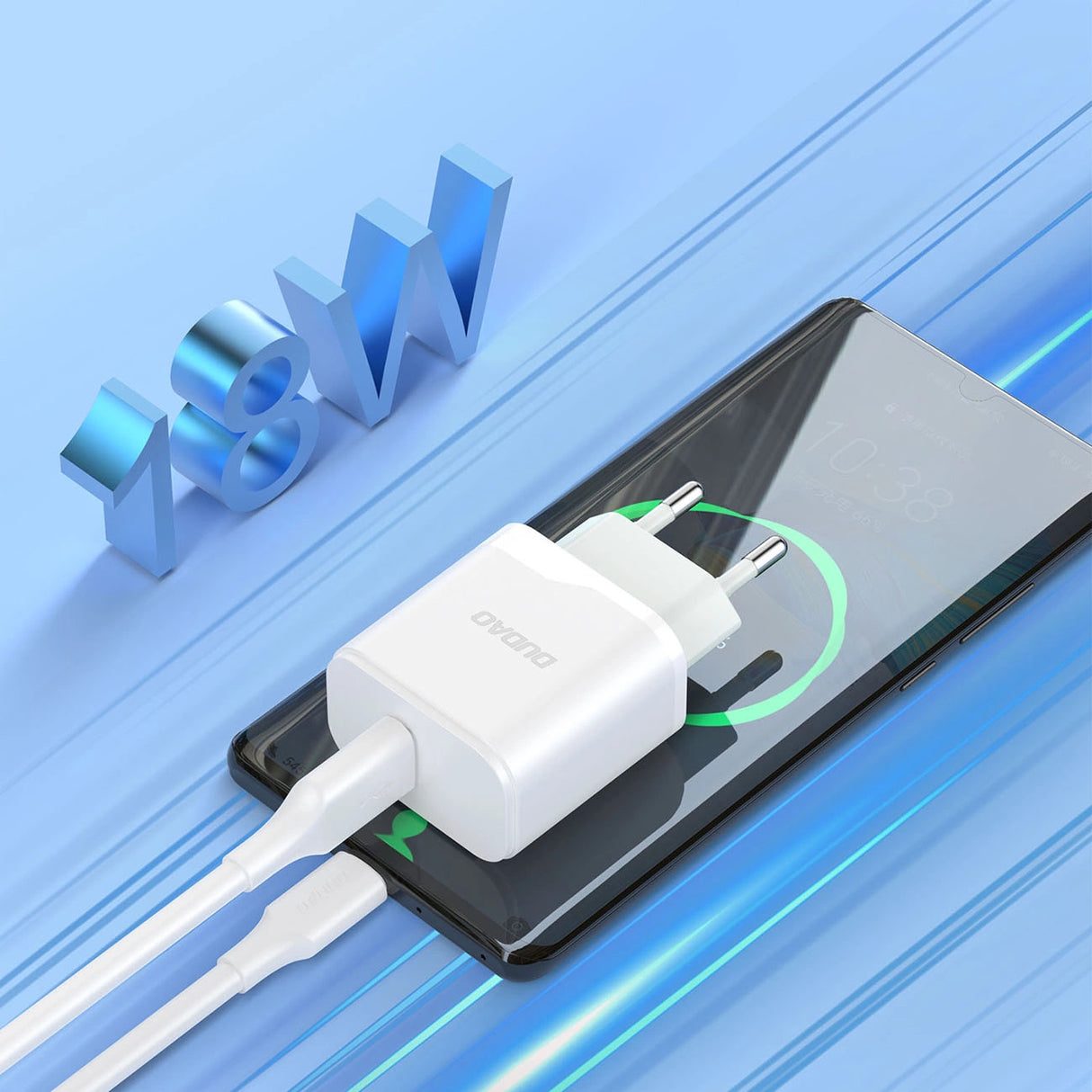 Dudao A20EU USB-A 18W netværksoplader - hvid + USB-A - micro USB-kabel