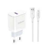 Dudao A20EU USB-A 18W netværksoplader - hvid + USB-A - Lightning-kabel