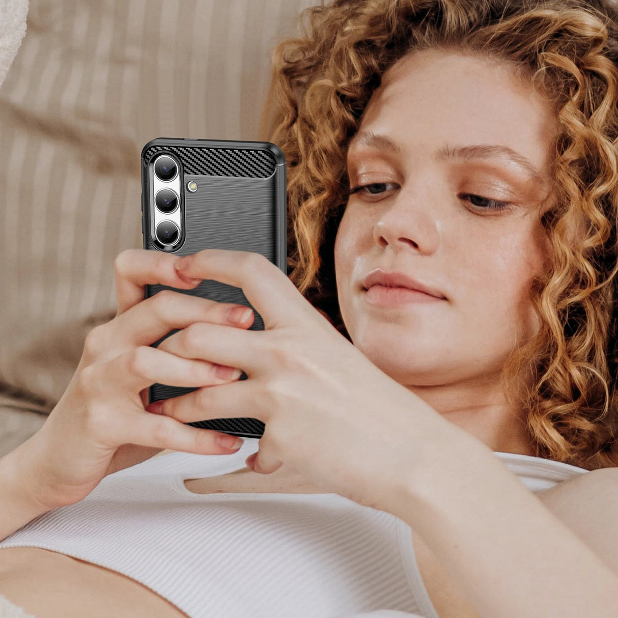 Carbon Case til Samsung Galaxy S24 Fleksibel silikon Carbon Cover - sort