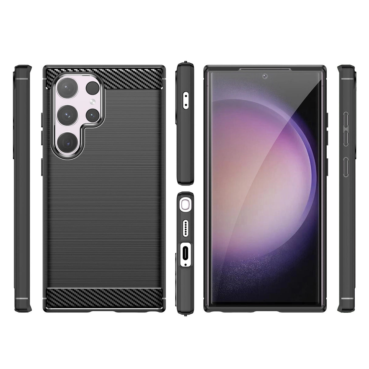 Carbon Case til Samsung Galaxy S24 Ultra Fleksibel Silicone Carbon Cover - sort