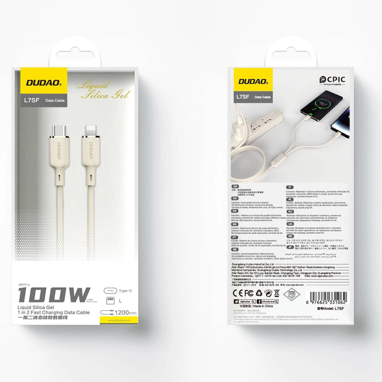 Dudao L7SF 2in1 kabel USB-C - USB-C / Lightning 100W 1.2m - beige