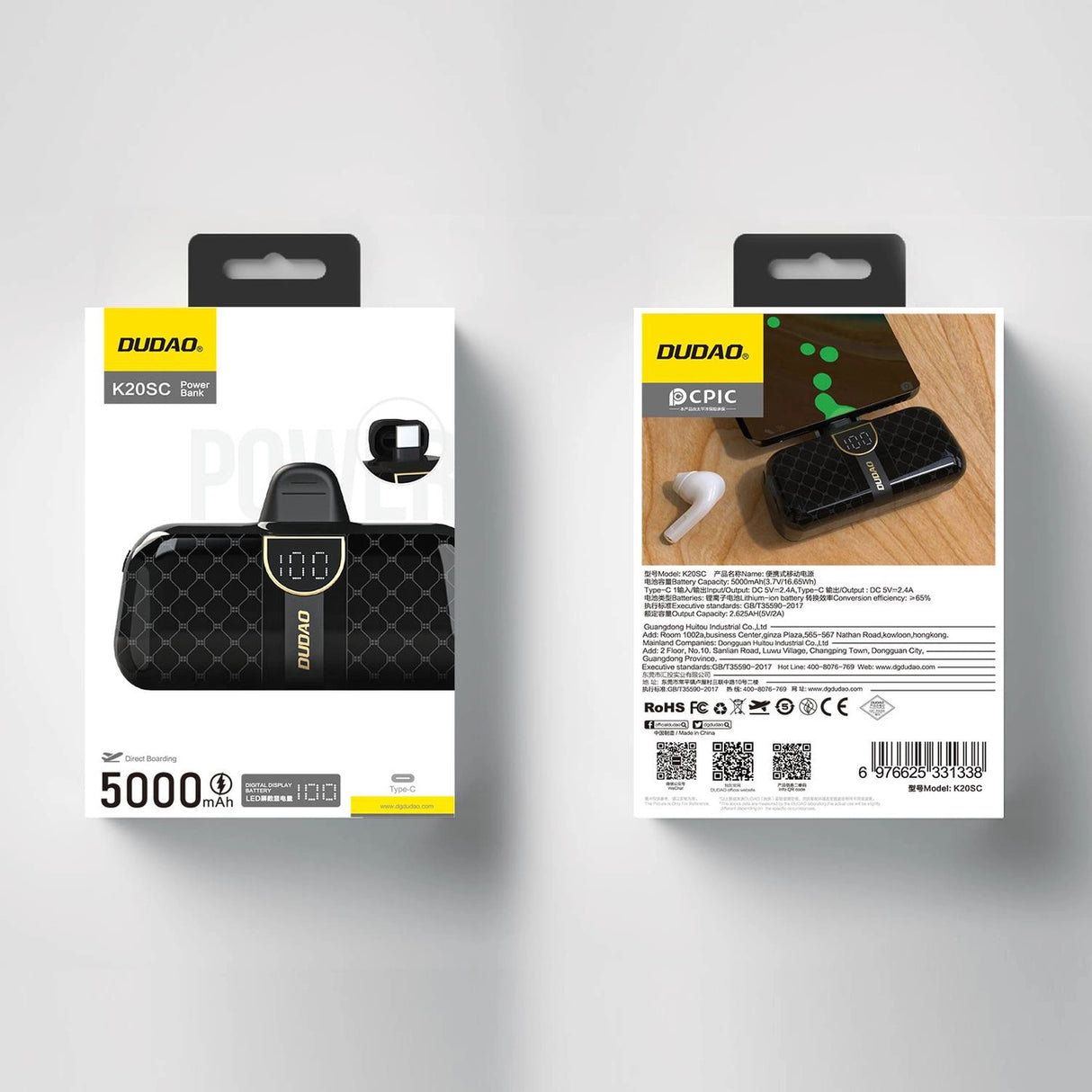 Powerbank Dudao K20SC 5000mAh mini 2x USB-C - sort