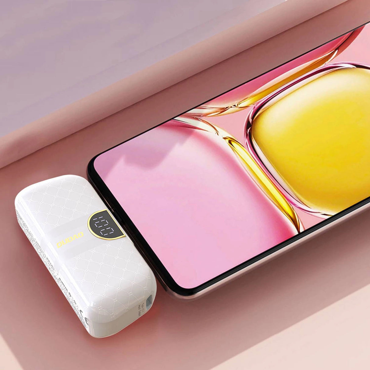 Dudao K20SL 5000mAh mini powerbank med Lightning / USB-C-kontakter - hvid