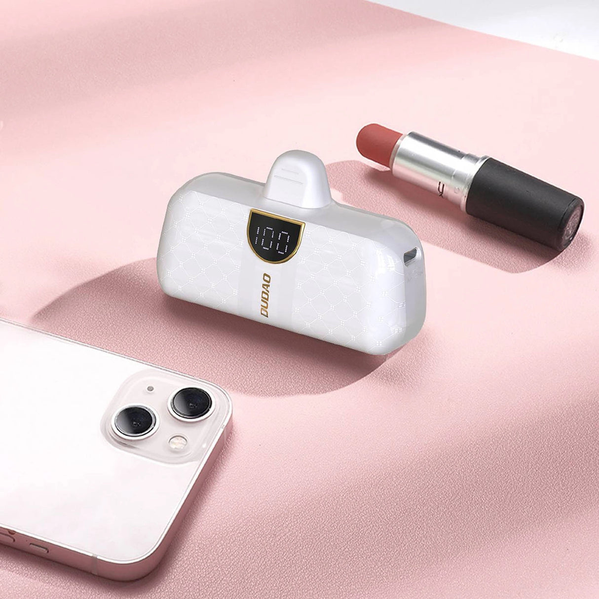 Dudao K20SL 5000mAh mini powerbank med Lightning / USB-C-kontakter - hvid