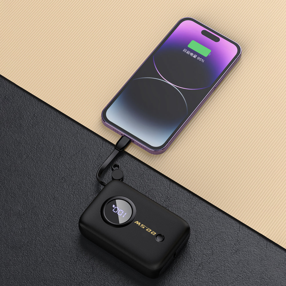 Dudao K14 10000mAh powerbank med USB-C / Lightning kabler - sort