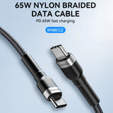 Wozinsky WNBCC2 USB-C / USB-C PD 65W kabel 2 m - sort