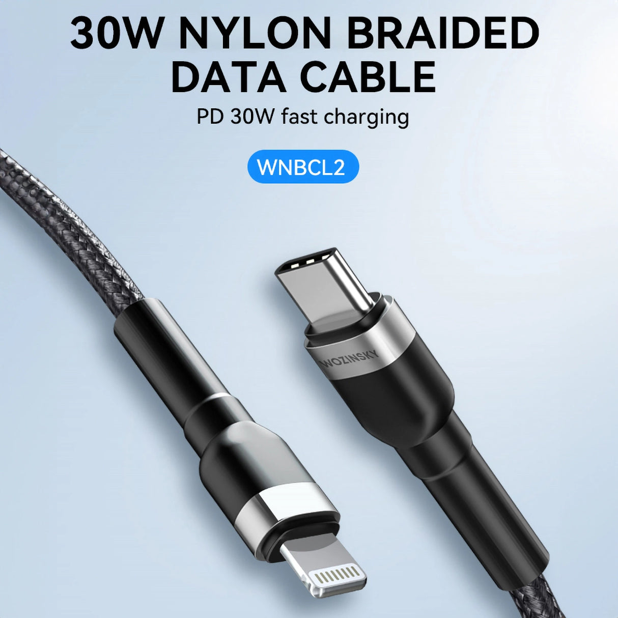 Wozinsky WNBCL2 Lightning / USB-C PD 30W kabel 2 m - sort