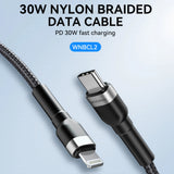 Wozinsky WNBCL2 Lightning / USB-C PD 30W kabel 2 m - sort