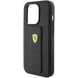 Ferrari Grip Stand Metal Logo-kasse til iPhone 15 Pro Max - sort