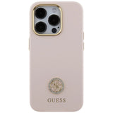 Guess Silicone Logo Strass 4G-hylster til iPhone 15 Pro - lyserød
