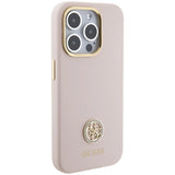 Guess Silicone Logo Strass 4G-hylster til iPhone 15 Pro - lyserød