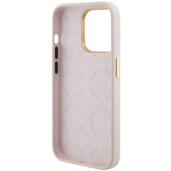 Guess Silicone Logo Strass 4G-hylster til iPhone 15 Pro - lyserød