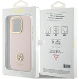 Guess Silicone Logo Strass 4G-hylster til iPhone 15 Pro - lyserød