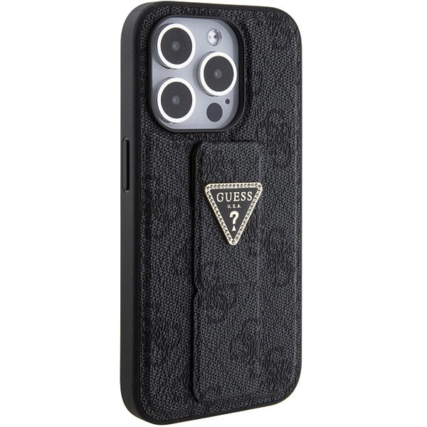 Guess Grip Stand 4G Triangle Strass fodtøj til iPhone 15 Pro - sort