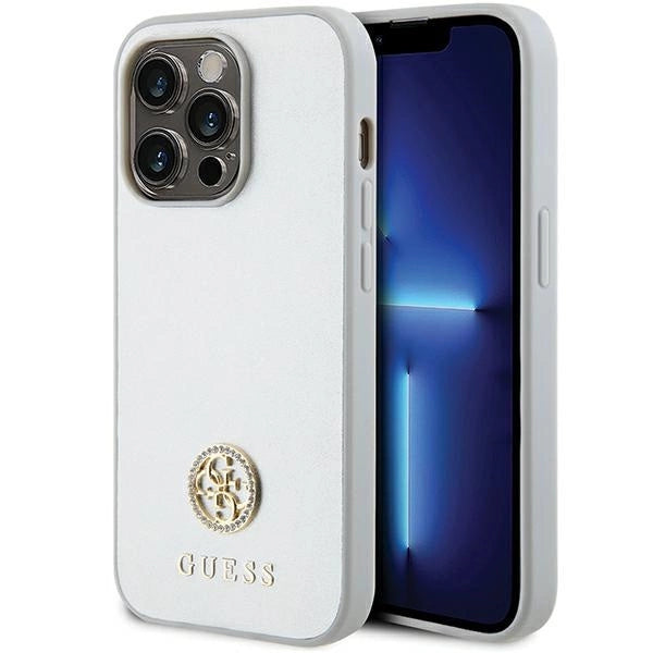 Guess Strass Metal Logo-hylster til iPhone 15 Pro - sølv