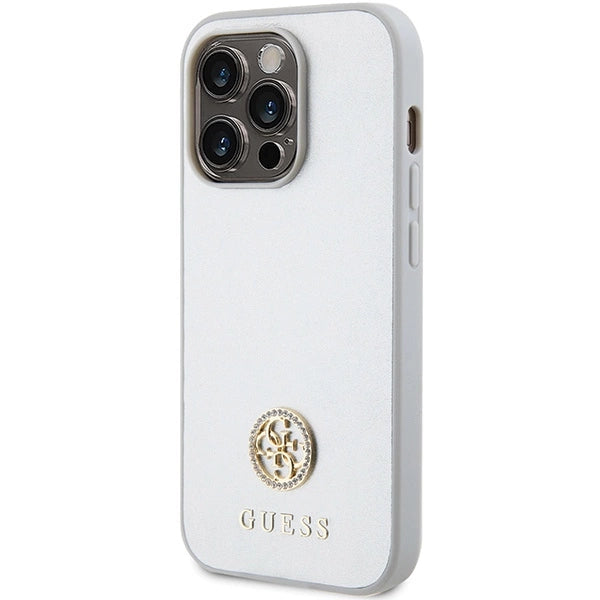 Guess Strass Metal Logo-hylster til iPhone 15 Pro - sølv