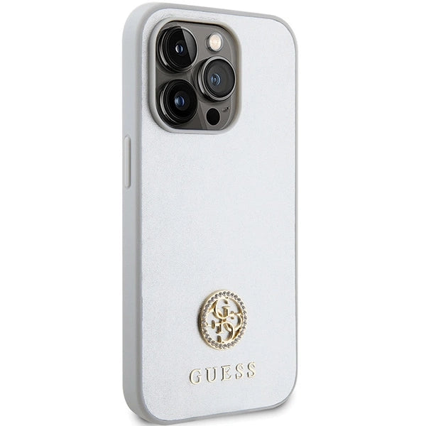 Guess Strass Metal Logo-hylster til iPhone 15 Pro - sølv
