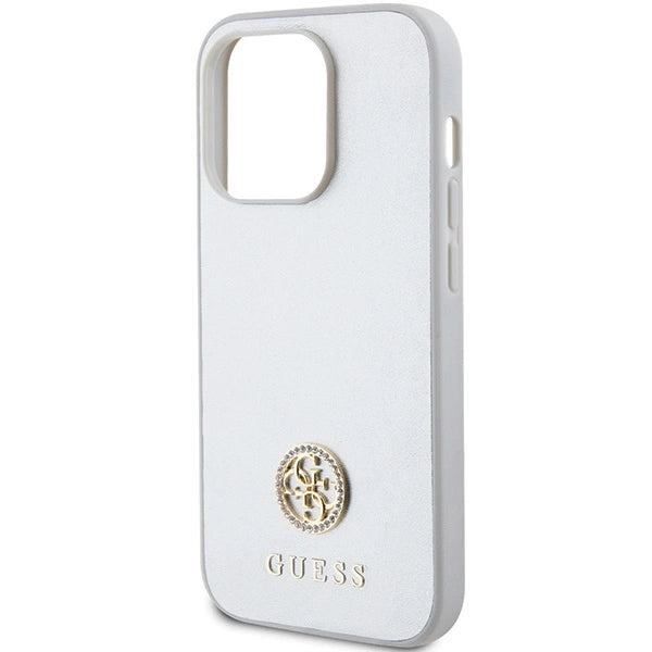 Guess Strass Metal Logo-hylster til iPhone 15 Pro - sølv