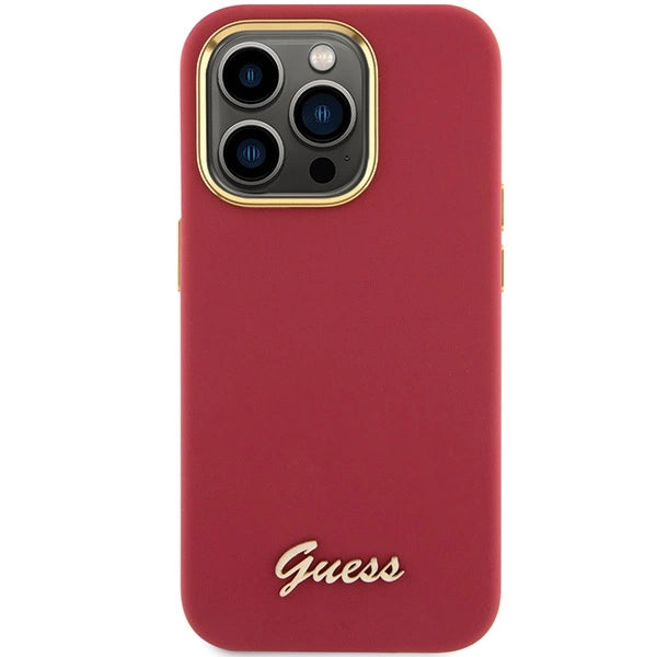 Guess Silicone Script Metal Logo & Frame Case til iPhone 15 Pro - rød
