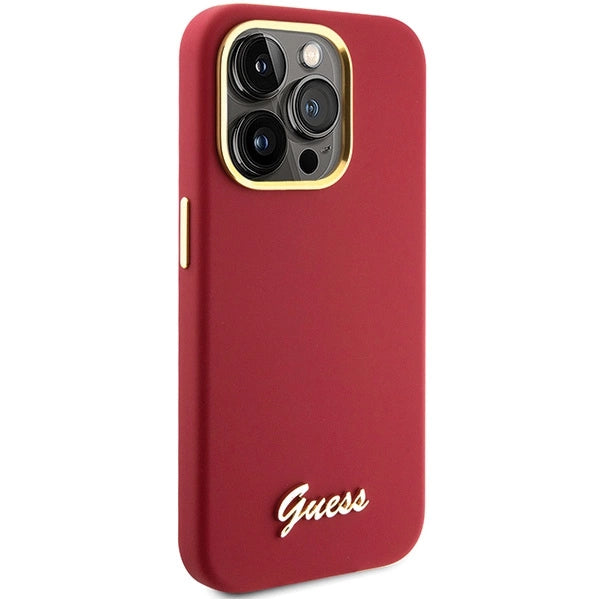 Guess Silicone Script Metal Logo & Frame Case til iPhone 15 Pro - rød