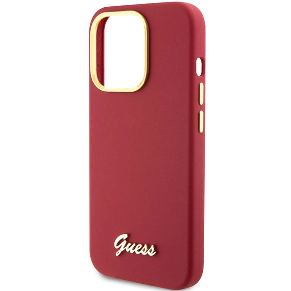 Guess Silicone Script Metal Logo & Frame Case til iPhone 15 Pro - rød