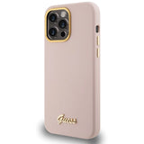 Guess Silicone Script Metal Logo & Frame case til iPhone 15 Pro - pink