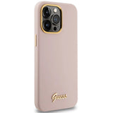 Guess Silicone Script Metal Logo & Frame case til iPhone 15 Pro - pink