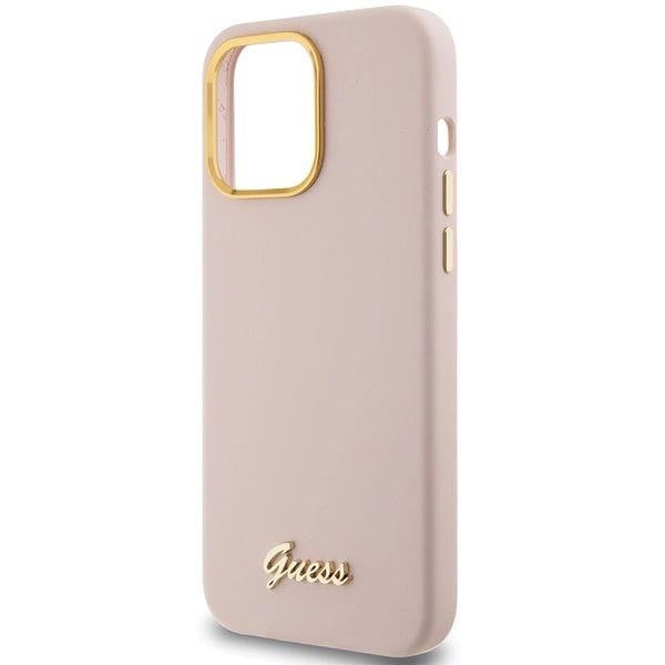 Guess Silicone Script Metal Logo & Frame case til iPhone 15 Pro - pink