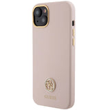 Guess Silicone Logo Strass 4G-hylster til iPhone 15 - lyserød