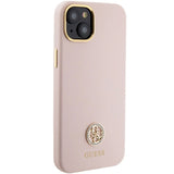 Guess Silicone Logo Strass 4G-hylster til iPhone 15 - lyserød