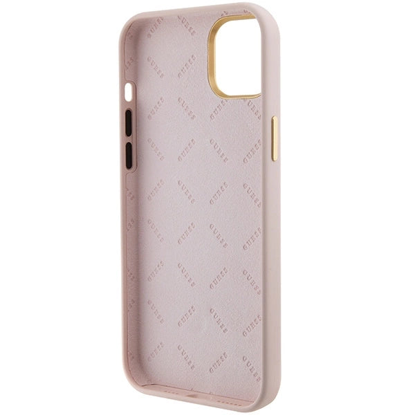 Guess Silicone Logo Strass 4G-hylster til iPhone 15 - lyserød