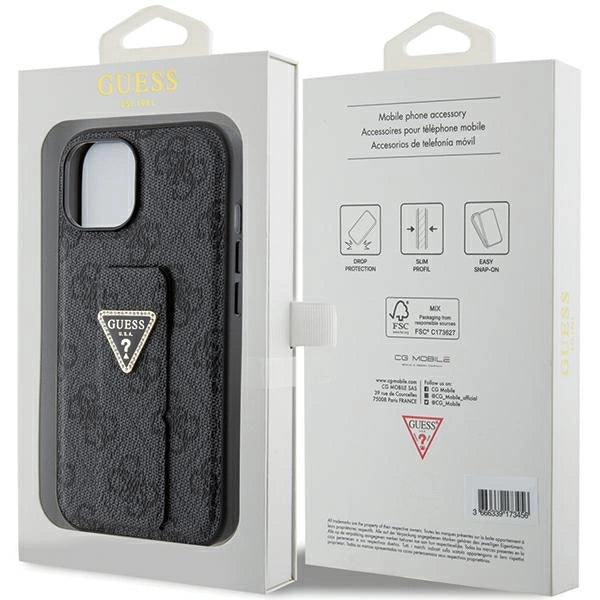 Guess Grip Stand 4G Triangle Strass fodtøj til iPhone 15 - sort
