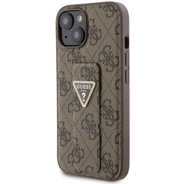 Guess Grip Stand 4G Triangle Strass fodtøj til iPhone 15 - brun