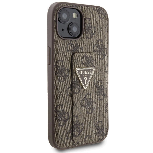 Guess Grip Stand 4G Triangle Strass fodtøj til iPhone 15 - brun